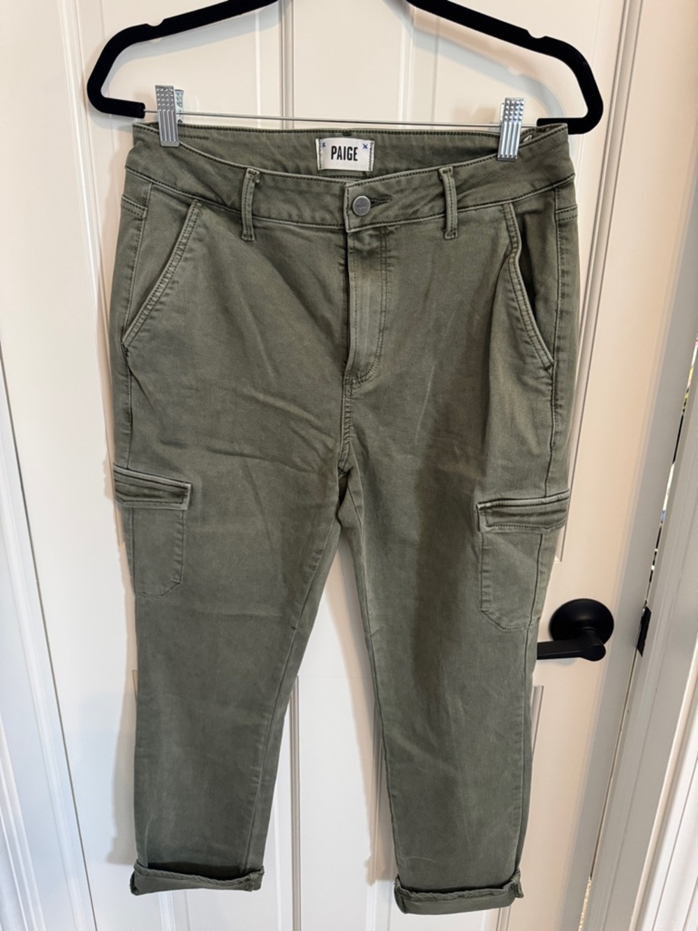 PAIGE Olive Green Ankle Cargo Jeans - Picture 1 of 6